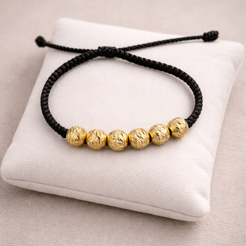 Pulsera tejido negro 6 und balin diamantado 7 mm