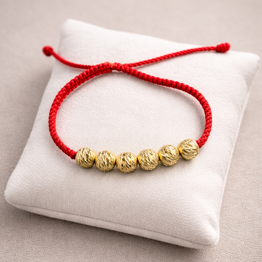 Pulsera tejido rojo 6 und balin diamantado 7 mm